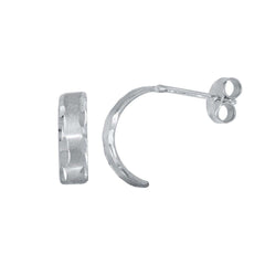 Sterling Silver Rhodium Plated DC Border Semi Hoop Earrings