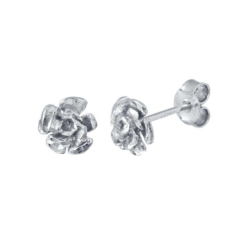 Sterling Silver Rhodium Plated Flower Earrings