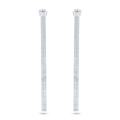 Sterling Silver Rhodium Plated Herringbone Dangling Stud Earrings