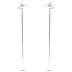 Sterling Silver Rhodium Plated Multi Herringbone Dangling Crescent Stud Earrings