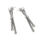 Sterling Silver Rhodium Plated Stylish Double Dangling Long Stud Earrings with Friction Back Post