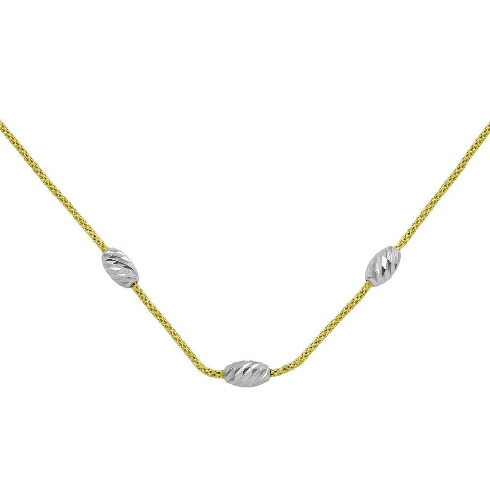 Sterling Silver Gold Plated Three Bead Necklace