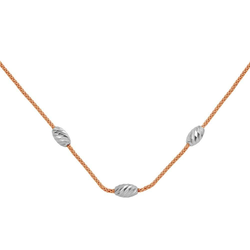 Sterling Silver Rose Gold Plated Three Bead Necklace