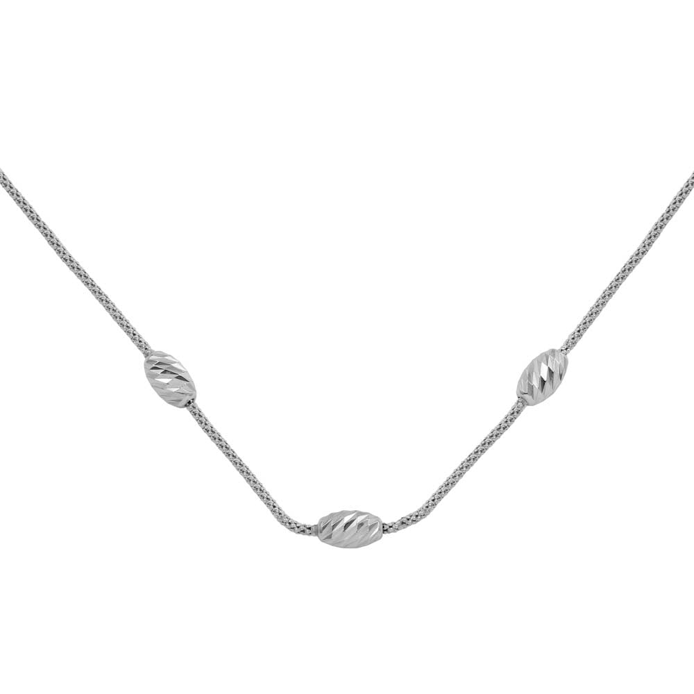 Sterling Silver Rhodium Plated Three Bead Necklace