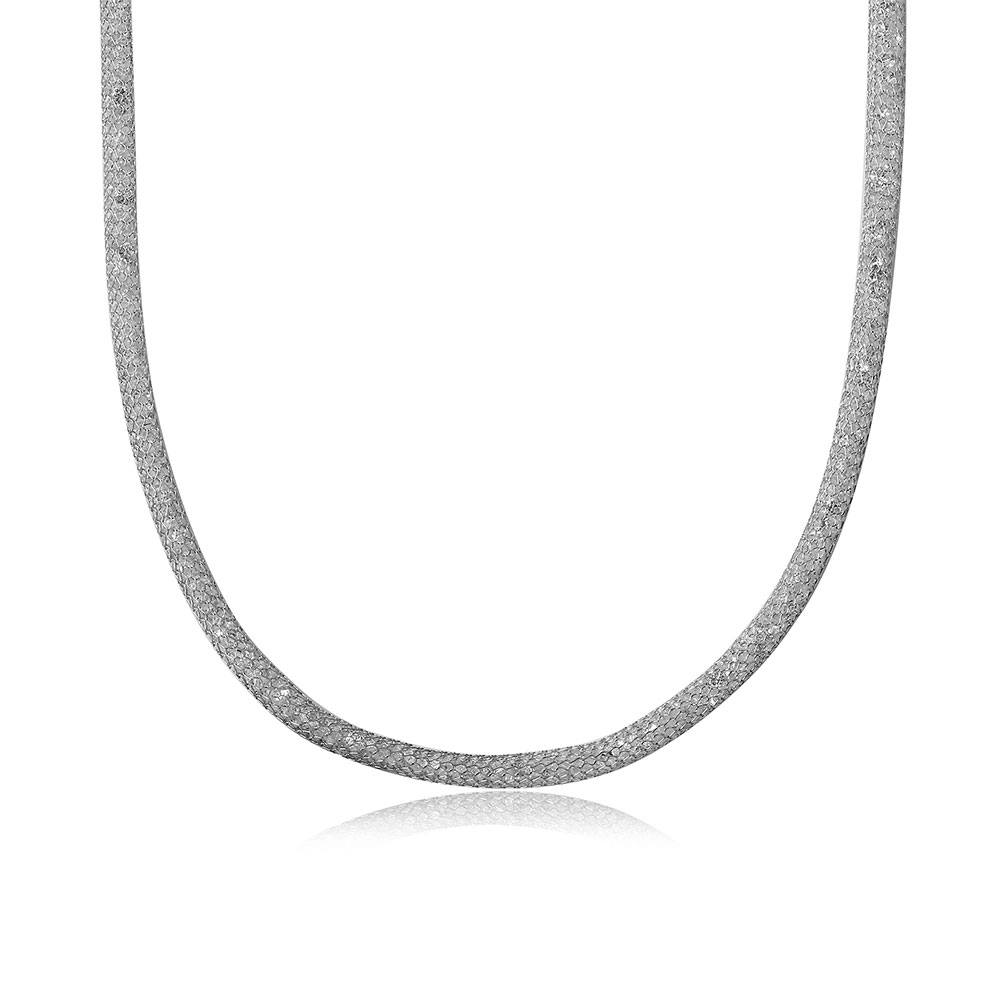 Sterling Silver Rhodium Plated Thin Italian Necklace Mesh Embedded CZ