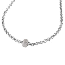 Load image into Gallery viewer, Sterling Silver Stylish Rhodium Plated Rolo Chain Necklace with Micro Pave Cz Round PendantAnd Lobster Clasp ClosureAnd Length of 17
