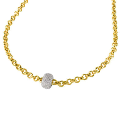 Sterling Silver Stylish Rose Gold Plated Rolo Chain Necklace with Rhodium Plated Micro Pave Cz Round PendantAnd Lobster Clasp ClosureAnd Length of 17