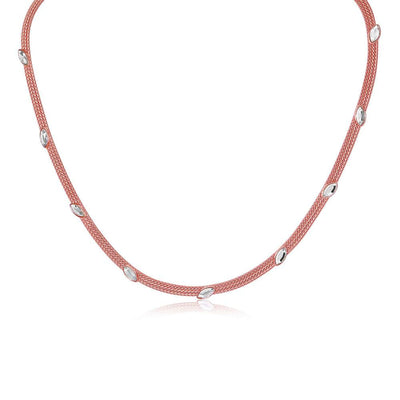 Sterling Silver Rose Gold Plated Italian Necklace With Marquise Stone Crystals