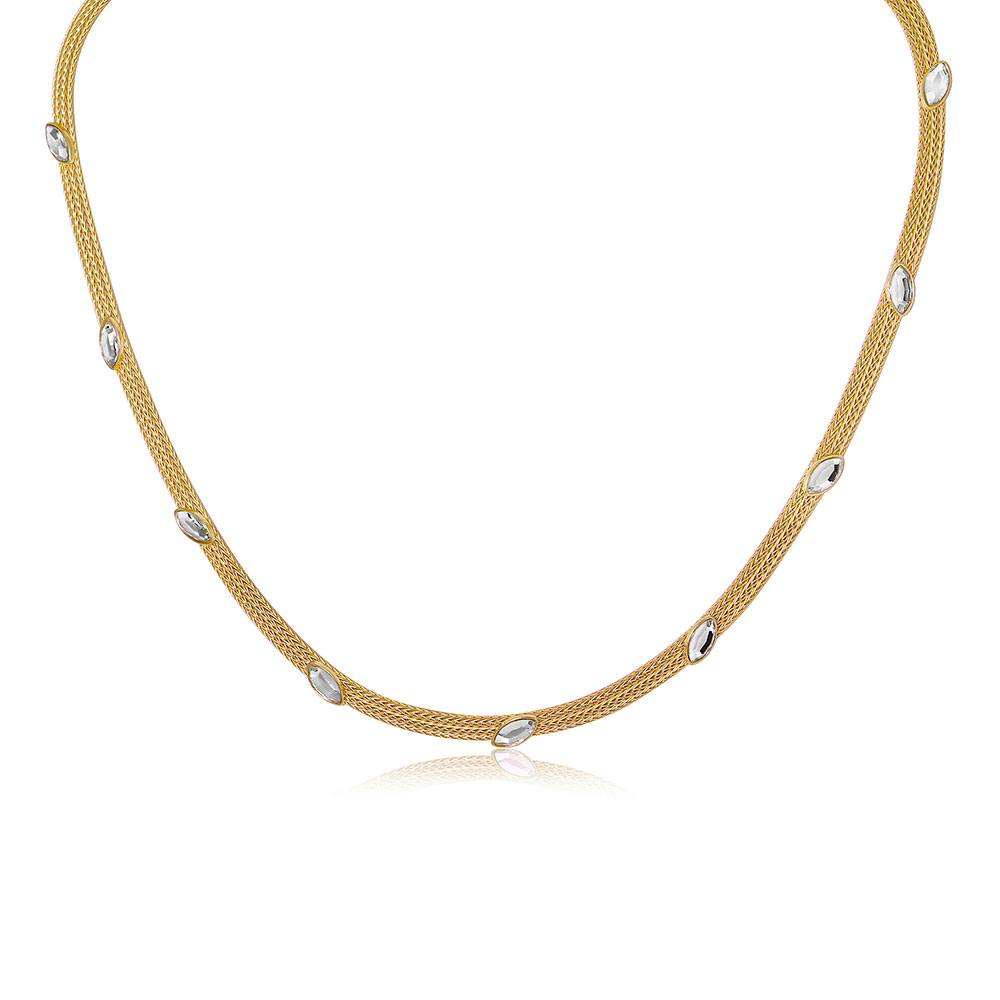 Sterling Silver Gold Plated Italian Necklace With Marquise Stone Crystals