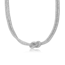 Load image into Gallery viewer, Sterling Silver Rhodium Plated Mesh With Crystals Stones Necklace