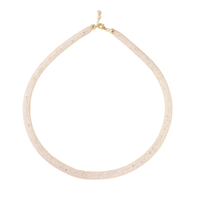 Sterling Silver Gold Plated Mesh Inlay Swarovski Crystals Necklace