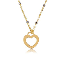 Load image into Gallery viewer, Sterling Silver Gold Plated Black DC Beads Chain With Open Heart .925 Necklace