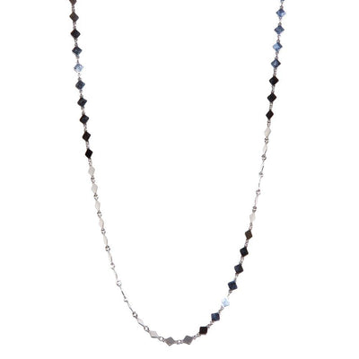 Sterling Silver Rhodium Plated Flat Diamond Square Necklace