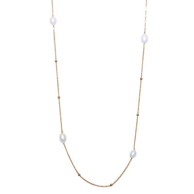 Sterling Silver Gold Plated Bead and Pearl Necklace
