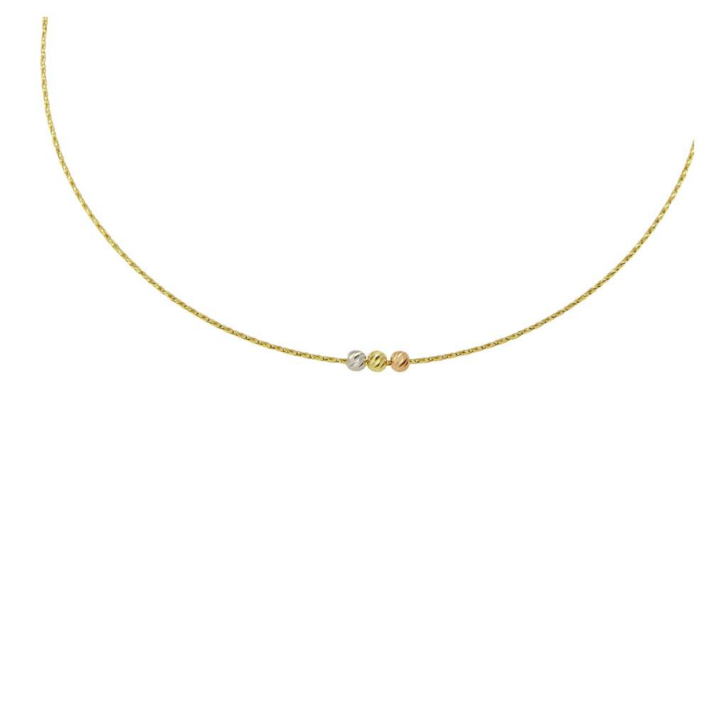Sterling Silver Gold Plated Round Snake DC Chain Necklace with 3 Beads