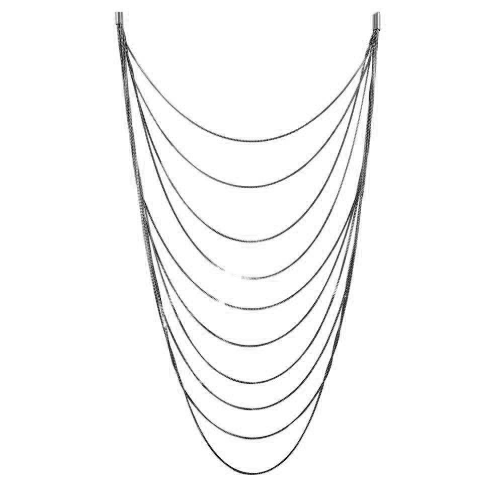 Sterling Silver Black Rhodium Plated Multiple Chain Necklace