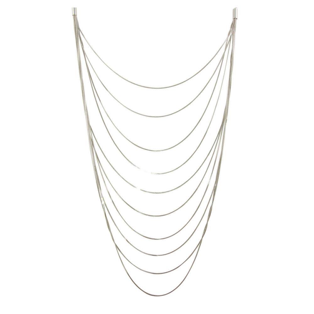 Sterling Silver Rhodium Plated Multiple Chain Necklace