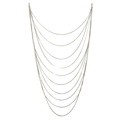 Sterling Silver Rhodium Plated Multiple Chain Necklace