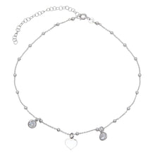 Load image into Gallery viewer, Sterling Silver Rhodium Plated Beaded Heart with CZ Chain Necklace