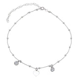 Sterling Silver Rhodium Plated Beaded Heart with CZ Chain Necklace