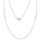 Sterling Silver Rhodium Plated Alternating Bead Crescent Moon Necklace