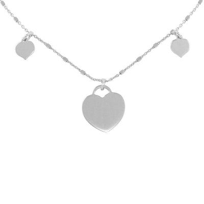 Sterling Silver Rhodium Plated Triple Heart Choker Necklace