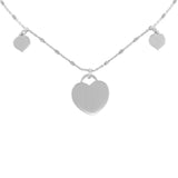 Sterling Silver Rhodium Plated Triple Heart Choker Necklace