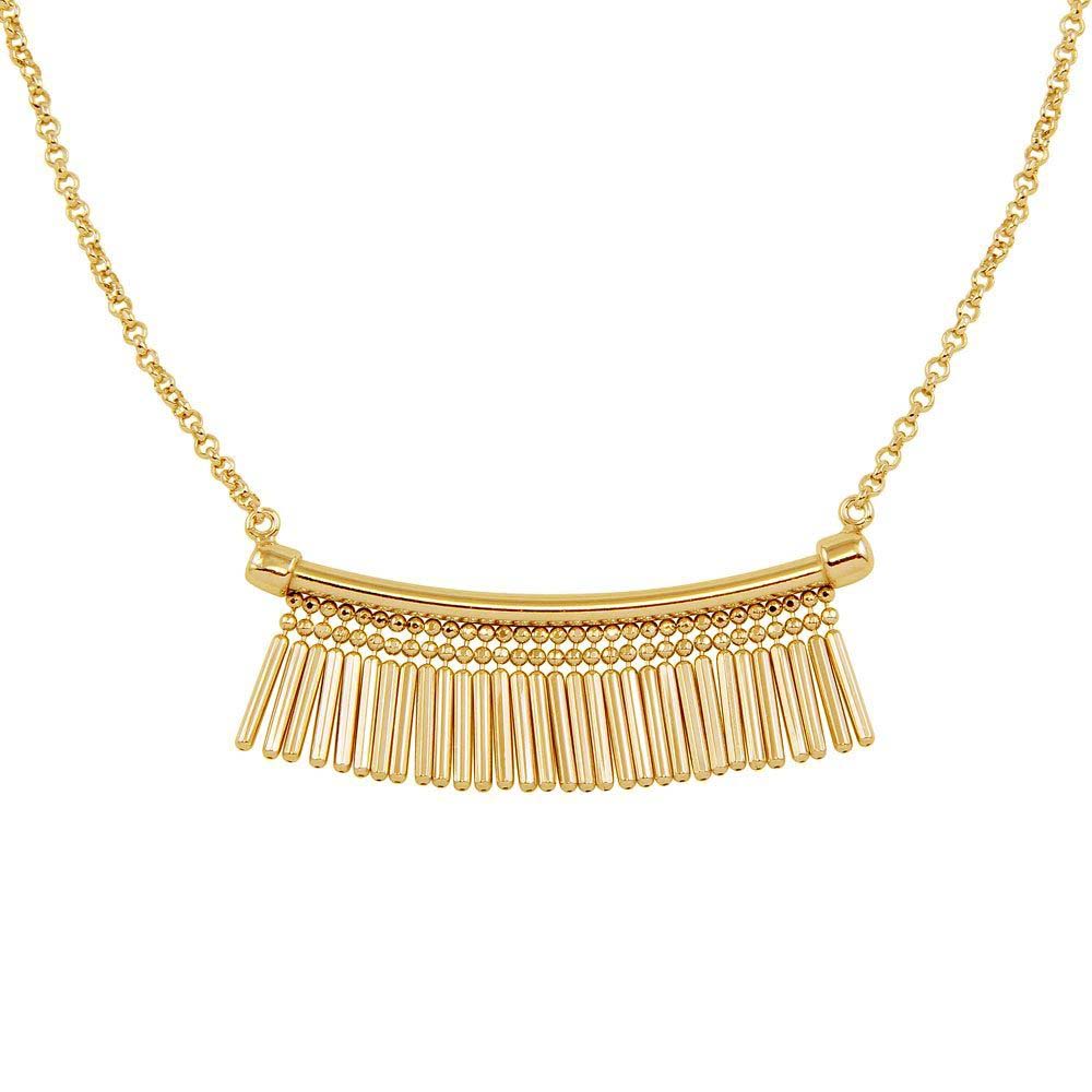 Sterling Silver Gold Plated Bar With Tassels Necklace