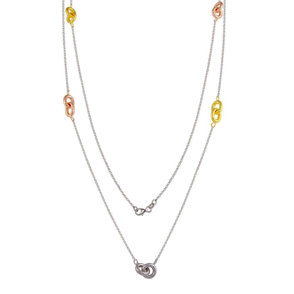 Sterling Silver Tri Colored Link Chain Necklace