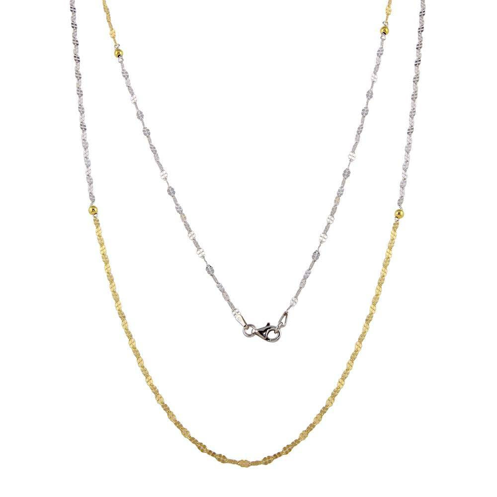 Sterling Silver Two Toned Rhodium And Gold Plated Chain Necklace