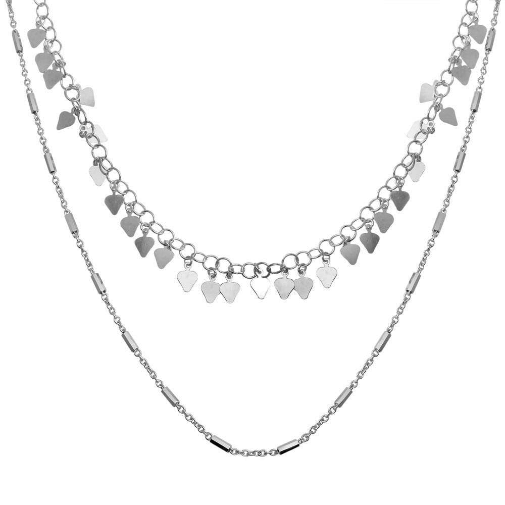 Sterling Silver Rhodium Plated Double Chain Confetti Necklace