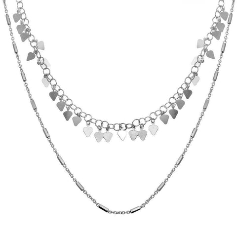 Sterling Silver Rhodium Plated Double Chain Confetti Necklace