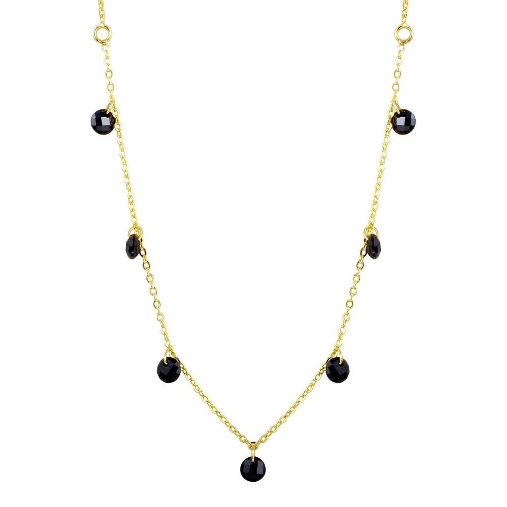 Sterling Silver Gold Plated Dangling Black CZ Chain Necklace