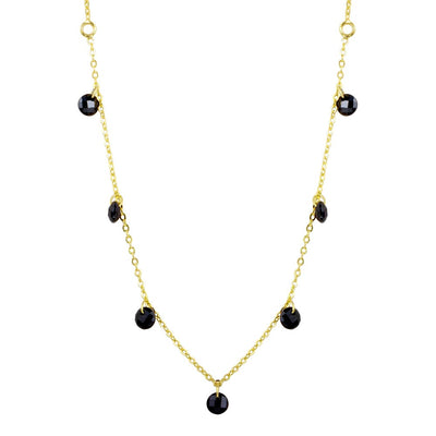 Sterling Silver Gold Plated Dangling Black CZ Chain Necklace