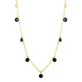 Sterling Silver Gold Plated Dangling Black CZ Chain Necklace