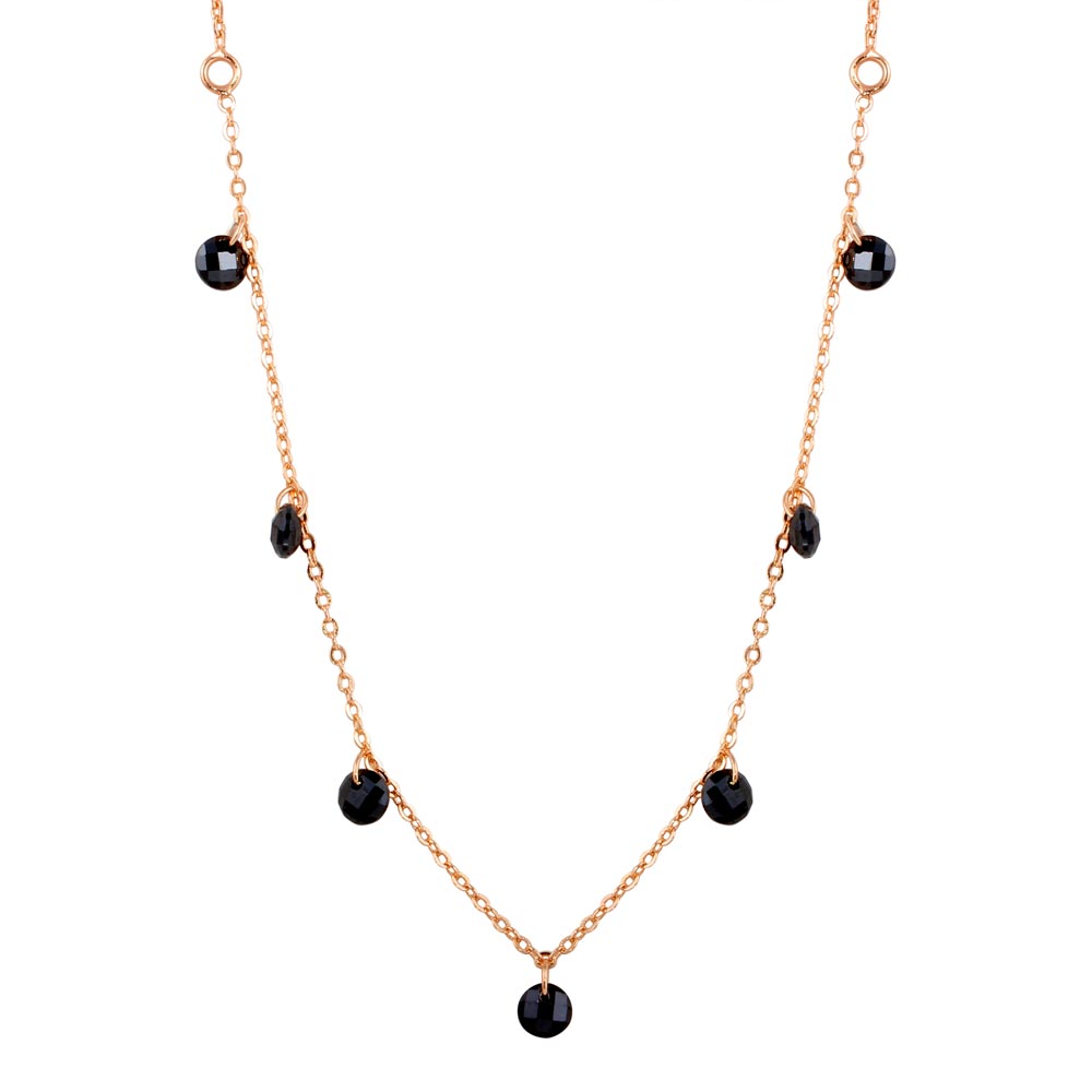 Sterling Silver Rose Gold Plated Dangling Black CZ Chain Necklace