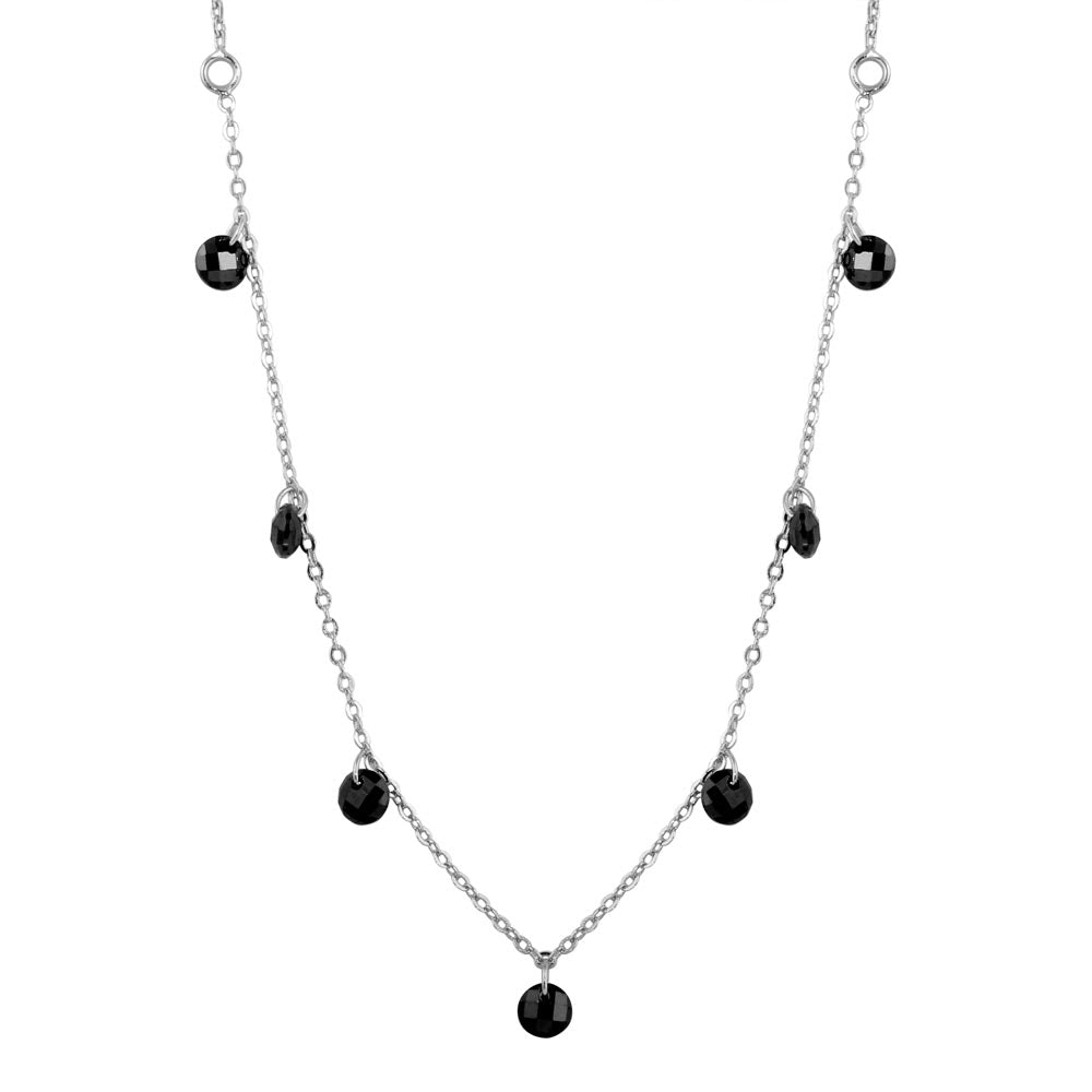 Sterling Silver Rhodium Plated Dangling Black CZ Chain Necklace