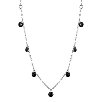 Sterling Silver Rhodium Plated Dangling Black CZ Chain Necklace