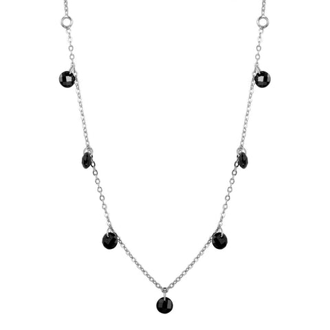 Sterling Silver Rhodium Plated Dangling Black CZ Chain Necklace