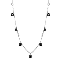 Sterling Silver Rhodium Plated Dangling Black CZ Chain Necklace
