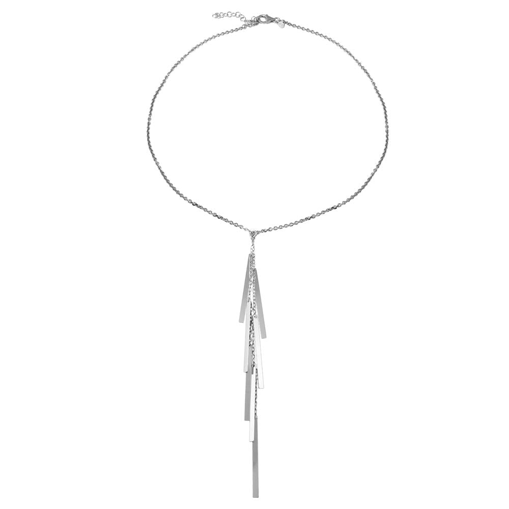 Sterling Silver Rhodium Plated Dangling Bar Necklace