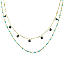Load image into Gallery viewer, Sterling Silver Gold Plated Double Chain Dangling Black CZ with Turquoise Beads