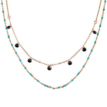 Load image into Gallery viewer, Sterling Silver Rose Gold Plated Double Chain Dangling Black CZ with Turquoise Beads