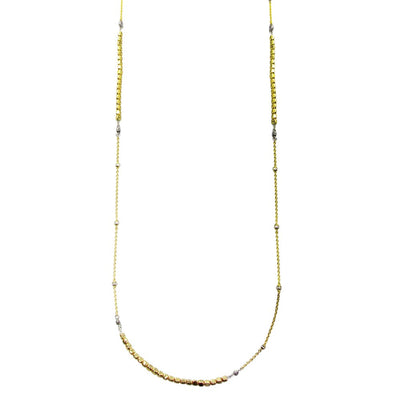 Sterling Silver Gold Plated 38 Inches Chain Cube Beaded Necklace