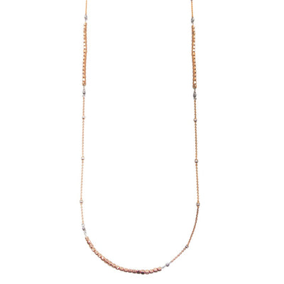 Sterling Silver Rose Gold Plated 38 Inches Chain Cube Beaded Necklace