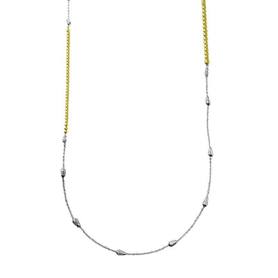 Sterling Silver Gold and Rhodium Plated 34 Inches Chain Beaded Necklace
