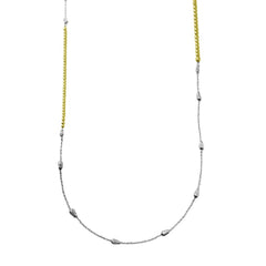 Sterling Silver Gold and Rhodium Plated 34 Inches Chain Beaded Necklace