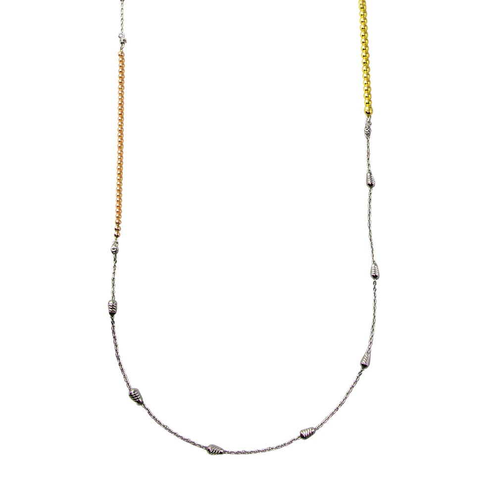 Sterling Silver Rose Gold, Gold and Rhodium Plated 34 Inches Chain Beaded Necklace