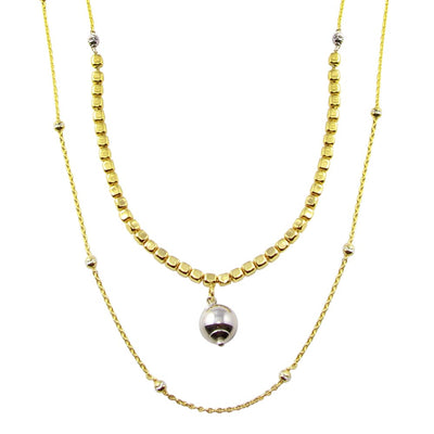 Sterling Silver Gold Plated Multi Chain Cube and Bead Necklace
