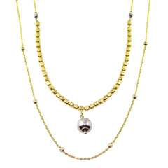 Sterling Silver Gold Plated Multi Chain Cube and Bead Necklace